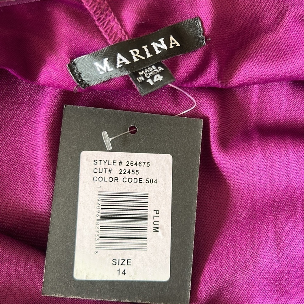 NWT Marina One Shoulder Fuchsia Bow Dress Size 14 - Picture 9 of 12